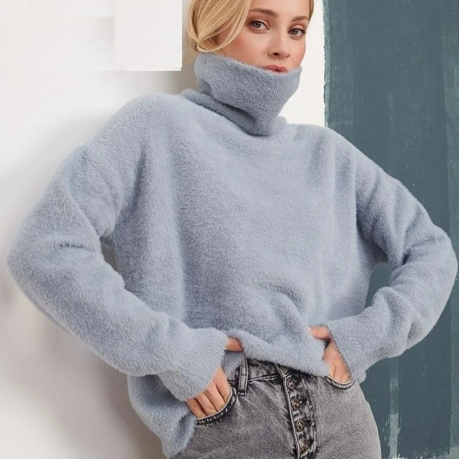 Knitted High Neck Sweater Loose Fitting