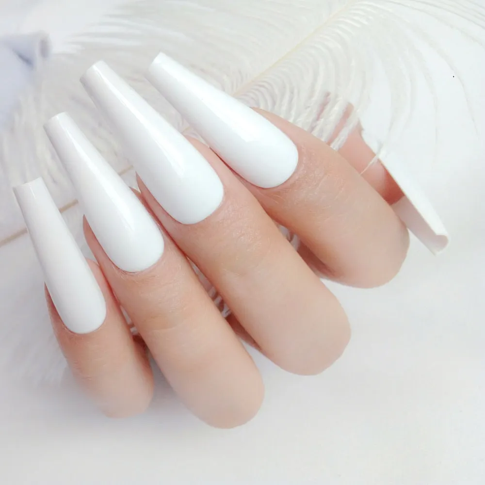 24Pcs Long Ballerina Coffin Nails Glossy Dark Brown Artificial False Finger Tips UV Gel Fake Nails For Design Manicure Tool-Nail Inspo