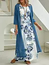 Women Floral Summer Casual Jersey Standard Long sleeve Loose Long Coat With Skirt Two Piece Set