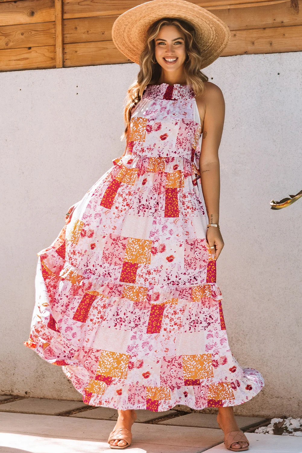 Multicolor Boho Geometric Floral Print Sleeveless Maxi Dress | IFYHOME