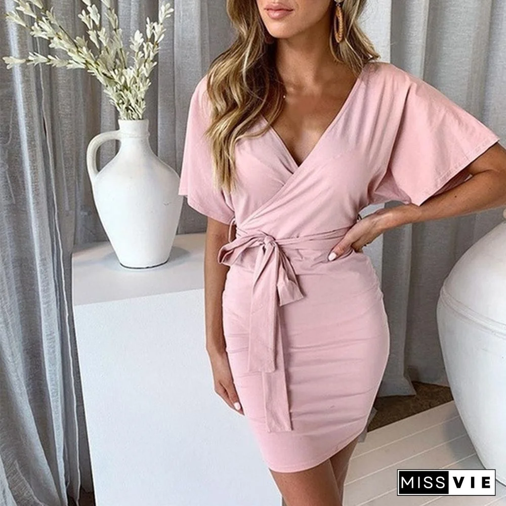 Women's Spring And Summer V-Neck Dress Hip Skirt