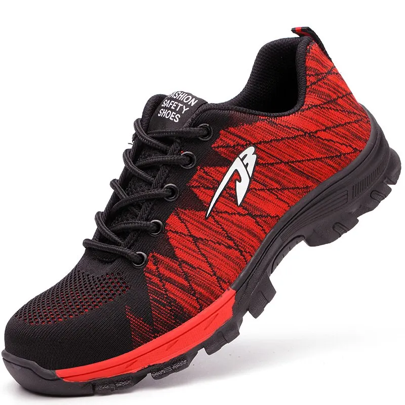Outdoor Work Safety Shoes With Steel Toe Cap Unisex Wear-Resisting Boots Red Protective Industrial Casual Sneakers Free Shipping