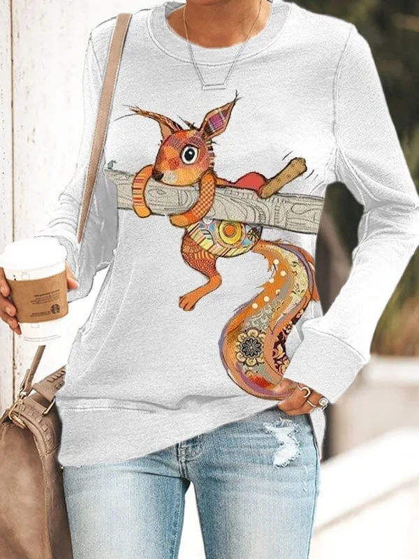 Women's Funny Squirrel Patch Print Sweatshirt