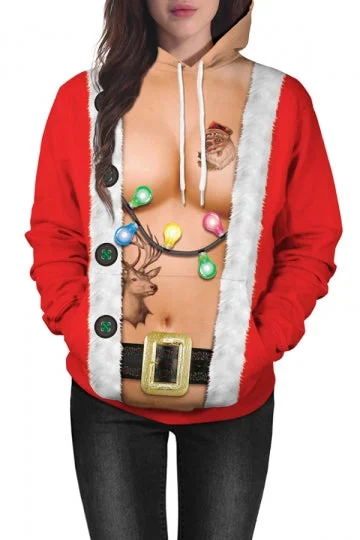 Drawstring Christmas Reindeer Santa Hoodie-elleschic