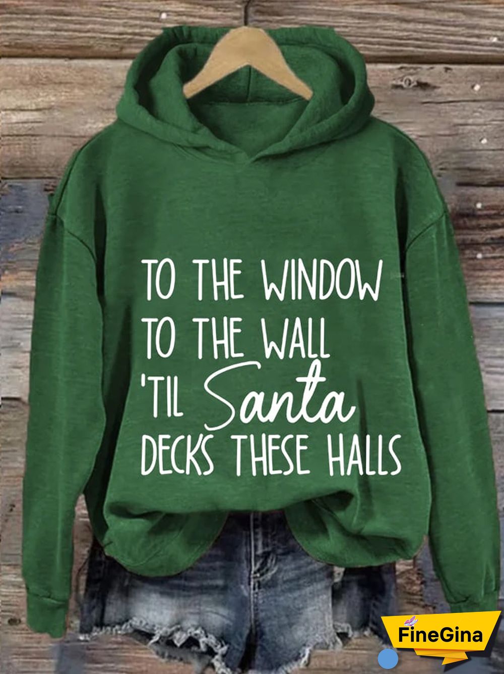 Women's To The Window To The Wall Til Santa Decks These Halls Print Casual Hoodie