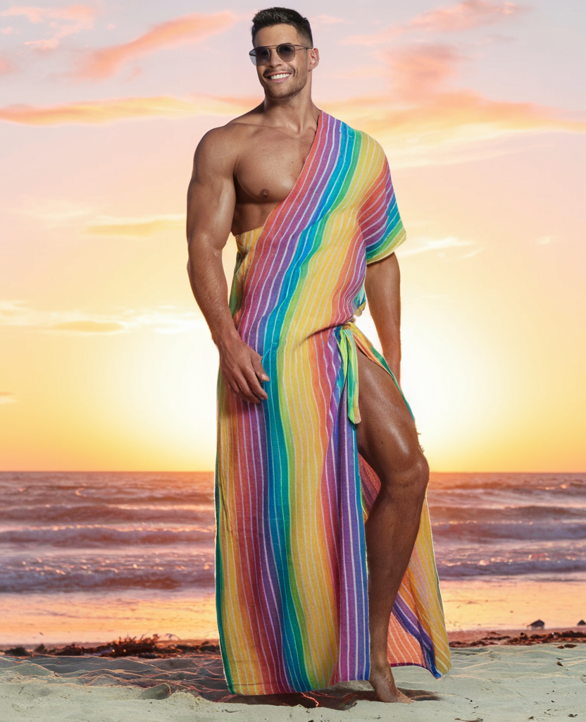 Men's Rainbow Stripes One-Shoulder Kaftan