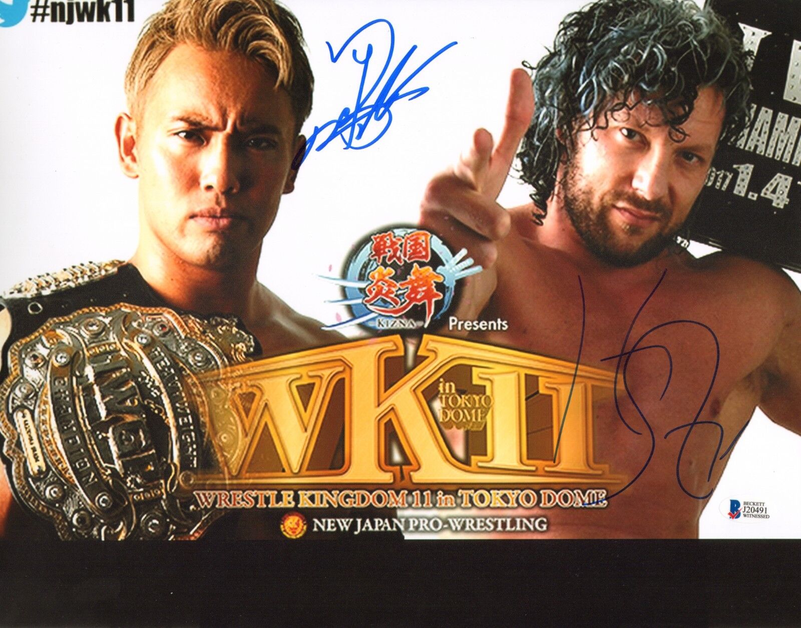 Kazuchika Okada & Kenny Omega Signed 11x14 Photo Poster painting BAS COA Wrestle Kingdom 11 NJPW