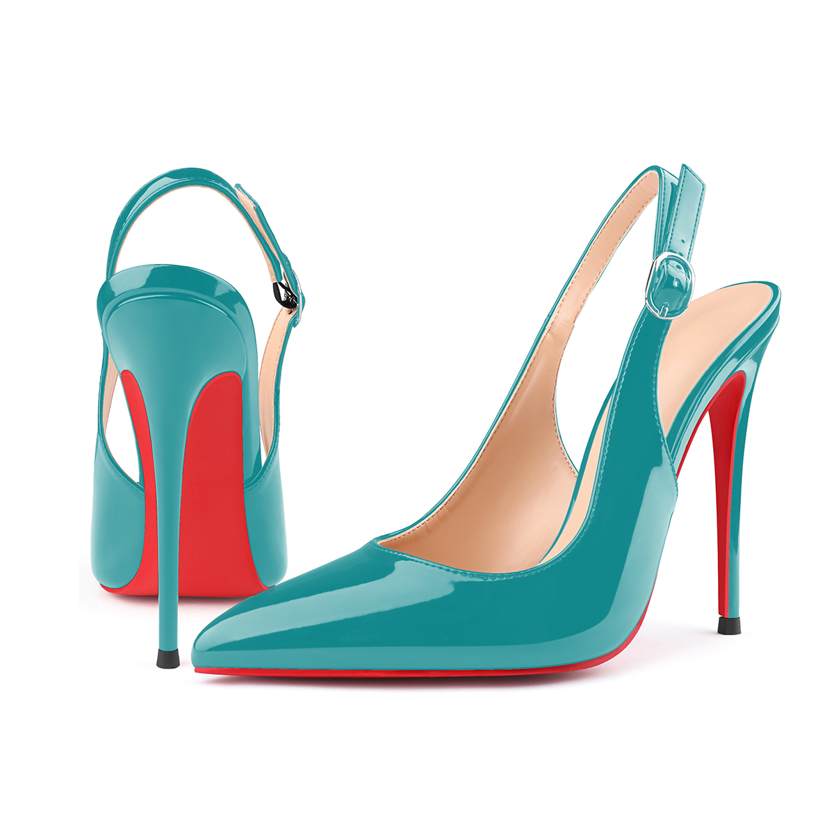 120mm/100mm Women's Sandals Pointed Toe Slingback Red Bottom Heels-MERUMOTE