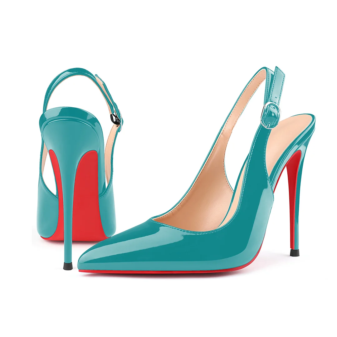 120mm/100mm Women's Sandals Pointed Toe Slingback Red Bottom Heels-MERUMOTE