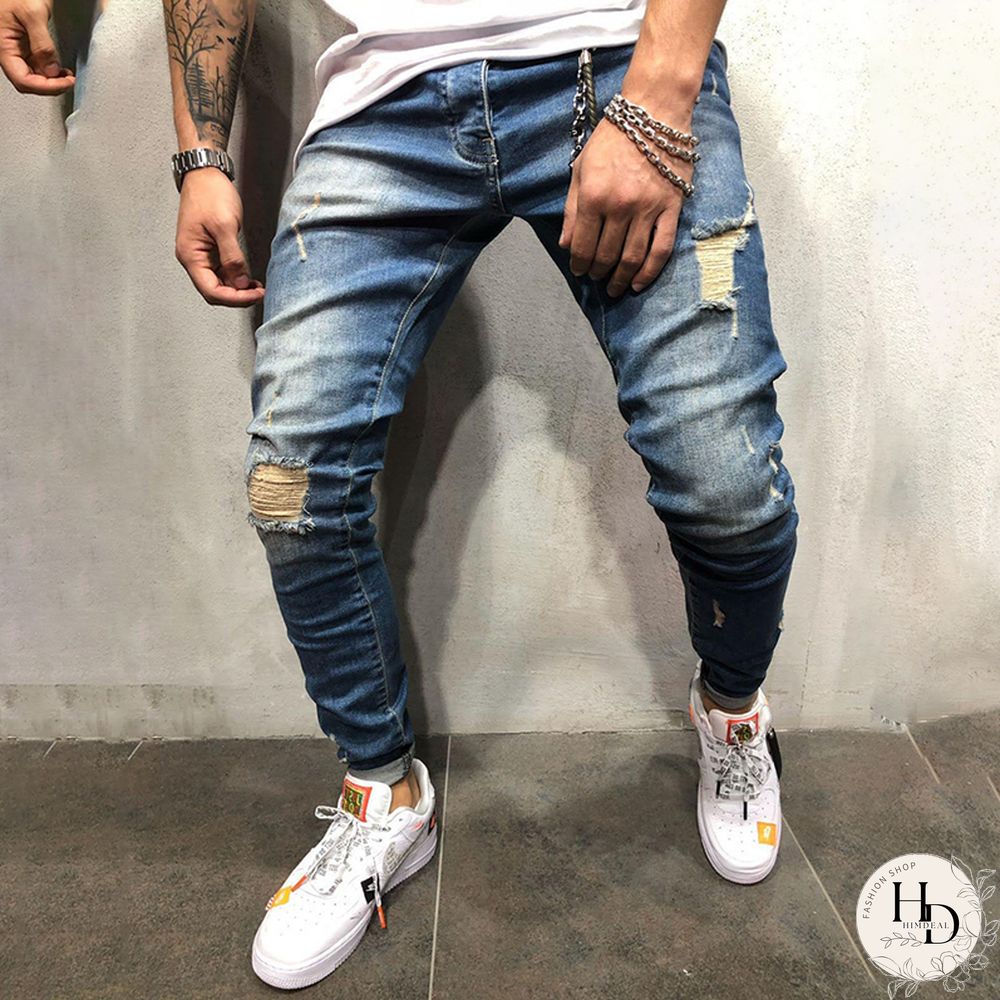 Men's Casual Fashion Ripped Slim-Fit Denim Trousers Tt230