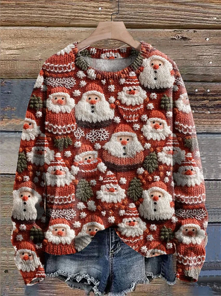 Vintage Santa Christmas Santa Ugly Print Knit Pullover Sweater