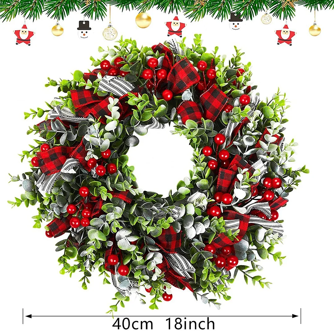 Red and black Grid Bow Knot Pine Cone Artificial Christmas Wreaths Winter Door Wreath