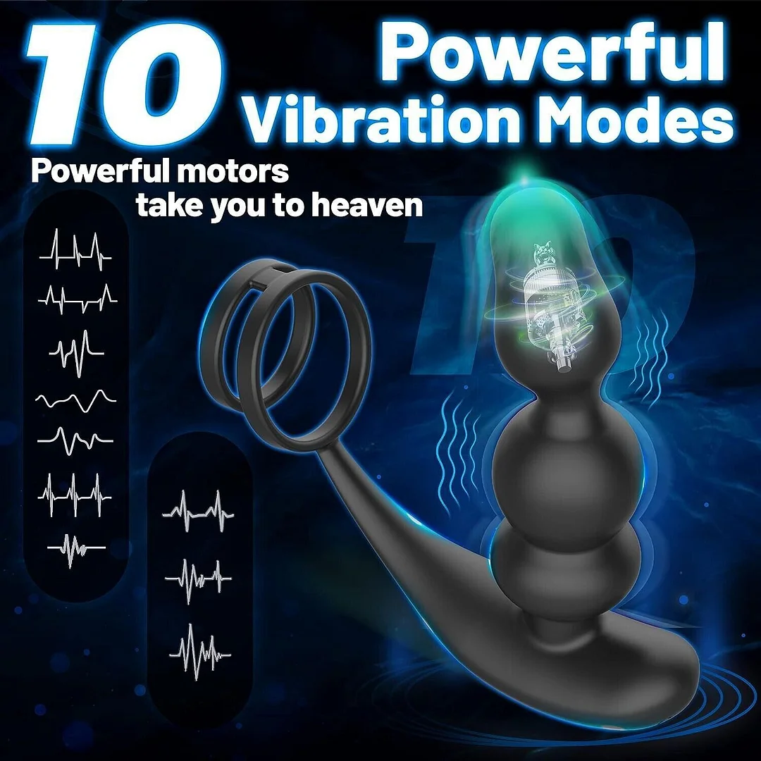 360° Rotating Prostate Massager Vibrating Anal Beads with Cock Ring