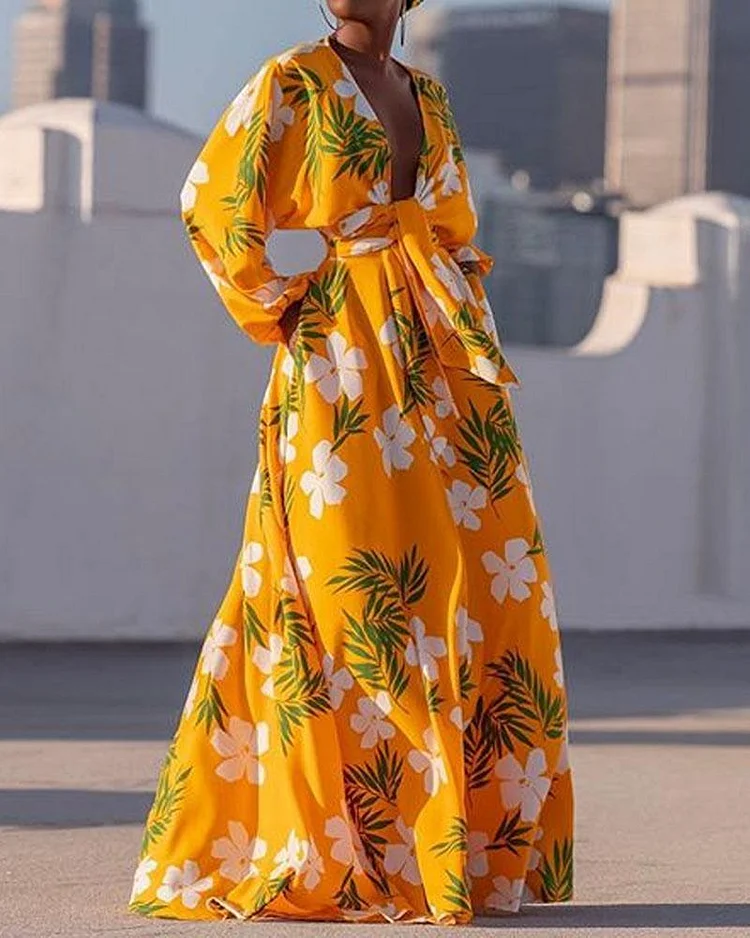 Floral Long Sleeve Printed Dress