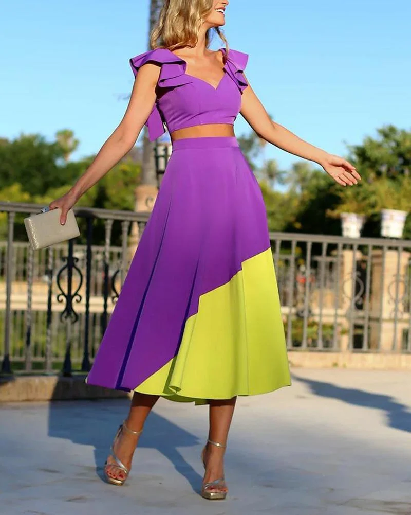 Stylish Colorblocked Two Piece Suit