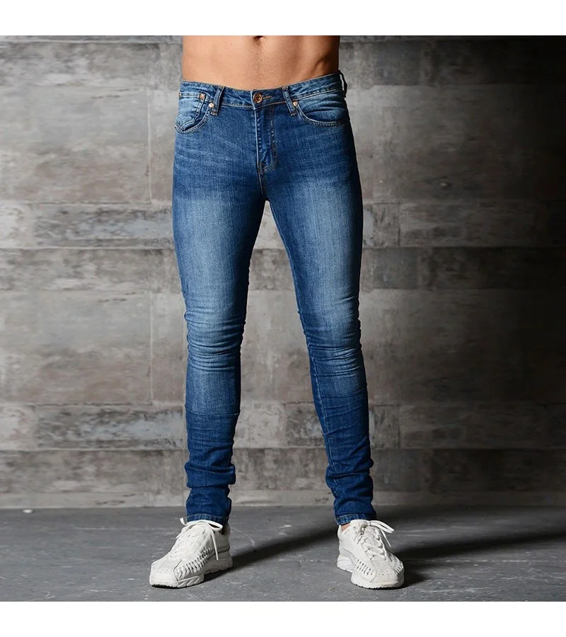 Men New Solid Color Stone-washed Skinny Jeans S-3XL