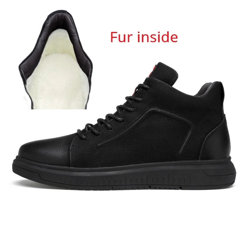 Big Size 36-47 Genuine Leather Mens Boots Winter Warm Ankle Snow Boots Men Shoes Fashion Cow Motorcycle Casual Boots Walkerpeak