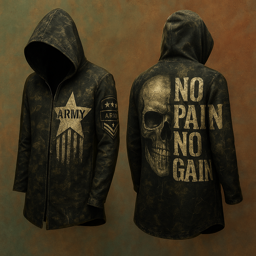 Men's Skull Military-Inspired Biker Retro Design Streetwear Hooded Jacket / Rvogue / Rvogue