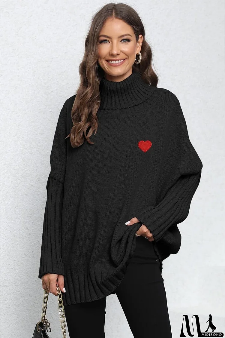 Turtle Neck Long Sleeve Ribbed Sweater