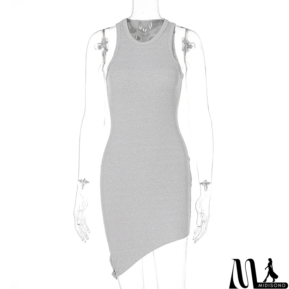 MidiSono - Women's spring Chic career solid color midi sleeveless irregular midi women dress