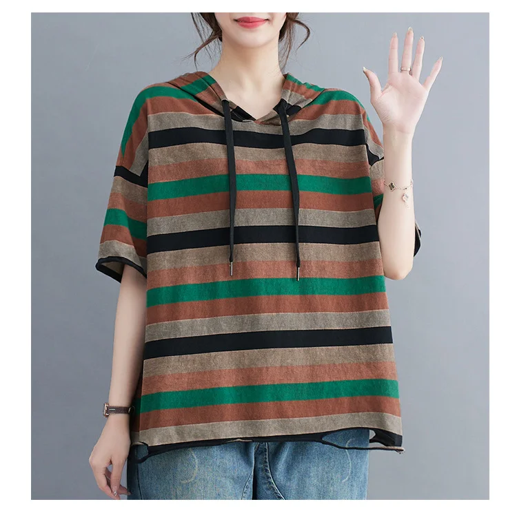 Literary Striped Hooded T-shirt