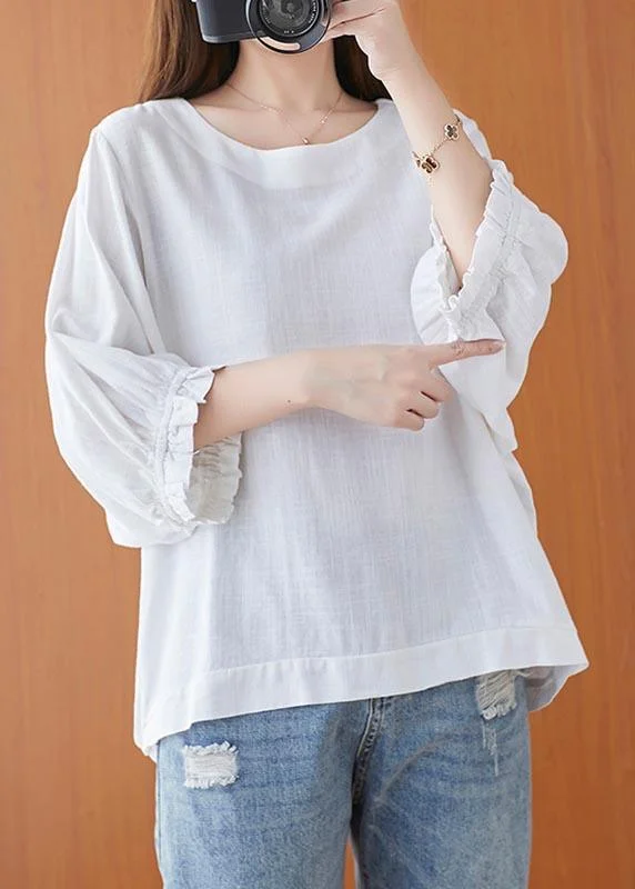 Simple White O-Neck Cotton Top Summer