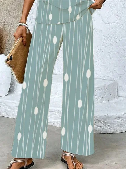 Women's Sleeveless Square Collar Striped Graphic Printed Casual Set