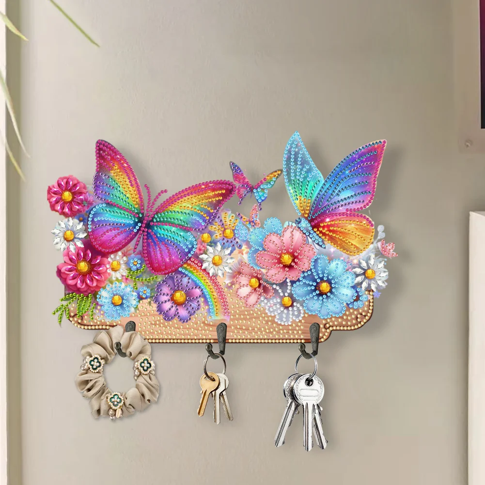 DIY Flower Butterfly Wooden Diamond Painting Hanging Hooks for Beginners Adults(28*18cm)