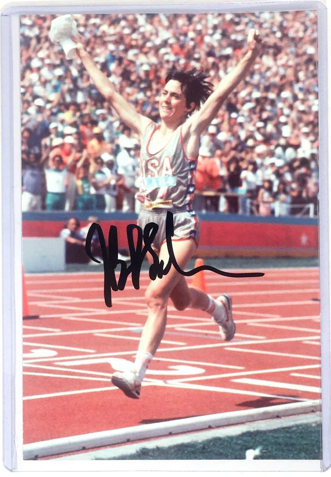 Joan Benoit Samuelson Signed 4x6 Photo Poster painting US 1984 Olympic Gold Medalist Runner Auto