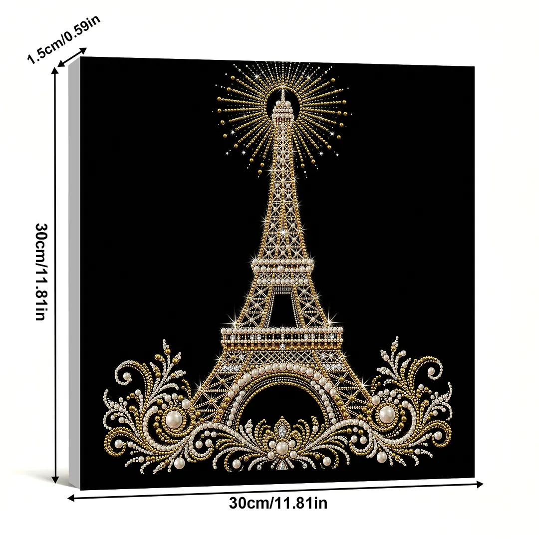 Eiffel Tower DIY Pearl Painting Kit for Adults/Beginners Gift Home Wall Decor Pearl Gem Paintings Picture Arts Craft with Frame 30x30cm