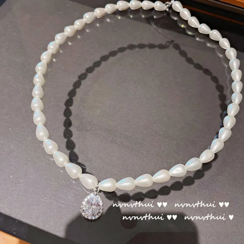 Women shining zircon pearl necklace-zachics