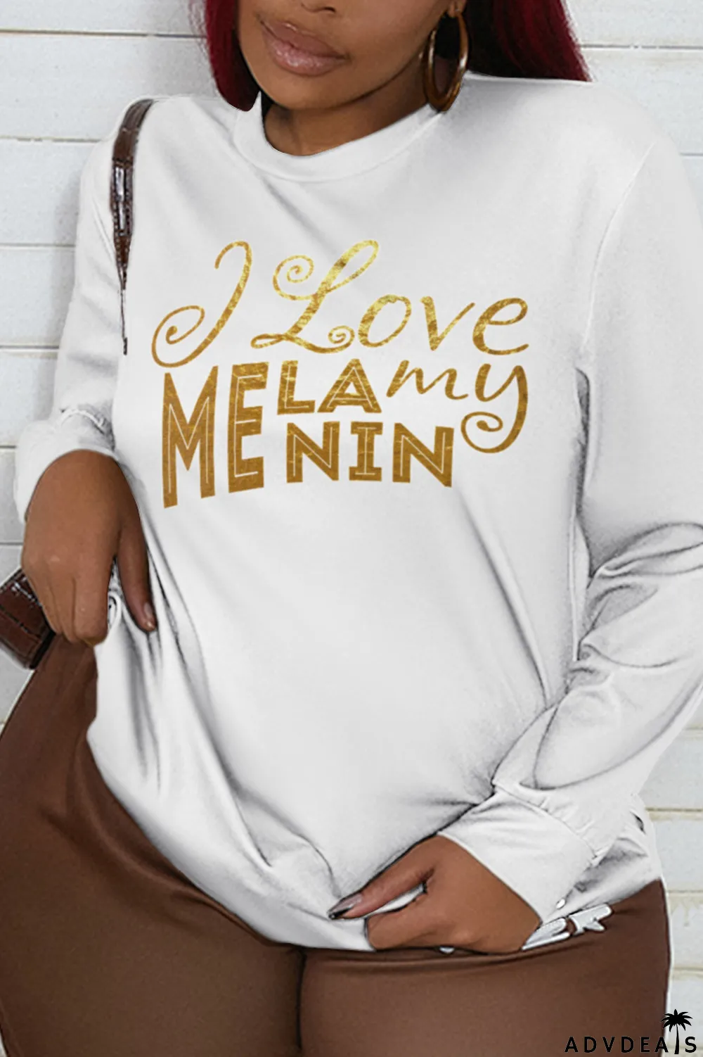 Blue Fashion Street Print Letter O Neck Tops