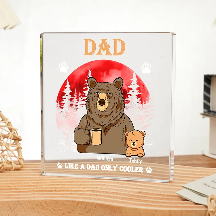 2 Names - Personalized Bear Family Pattern Custom Name Acrylic Square Ornament Father's Day Gift