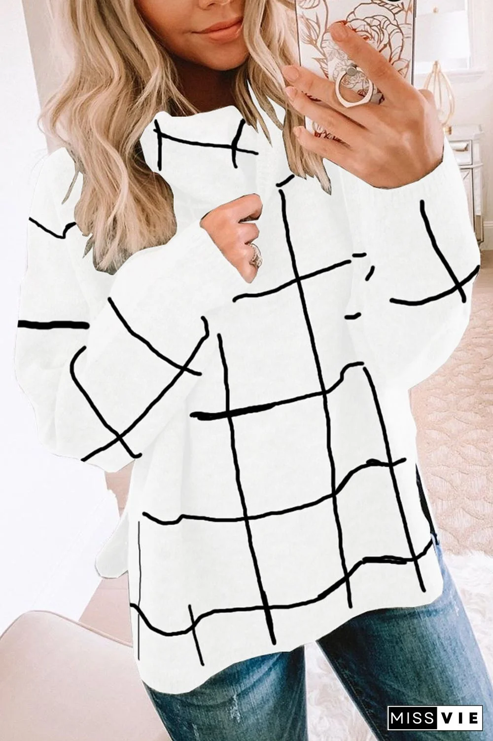 Turtleneck Plaid Casual Sweater