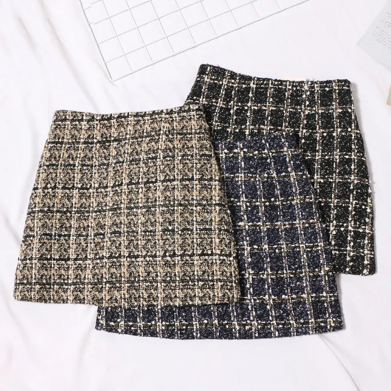 Uveng Small Scented Coarse Flowers, Lattice Half-Dress Woman 2022 Autumn And Winter New High-Waisted Thin Ass A-Word Skirt 8920