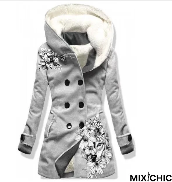 Autumn and winter casual printed sweater Long Sleeve Plants Vintage Hoodie Knit coat