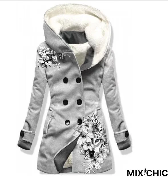 Casual Hoodie Long Sleeve Floral Knit coat