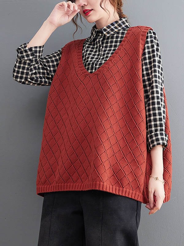 Vintage 4 Colors Cotton-Blend V-Neck Knitting Vest