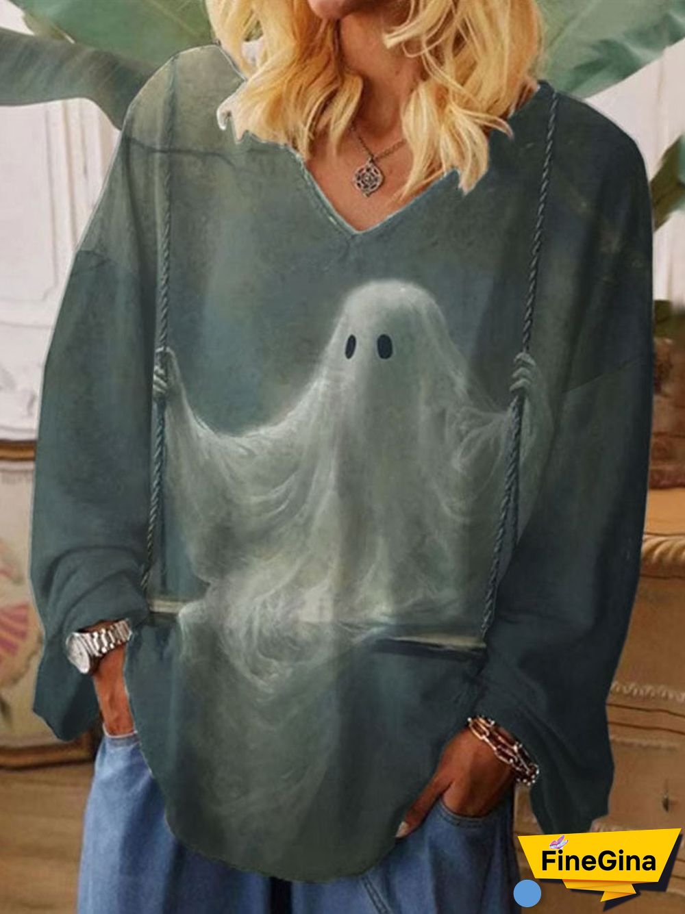 Ghost Ladies Print Long Sleeve T-Shirt