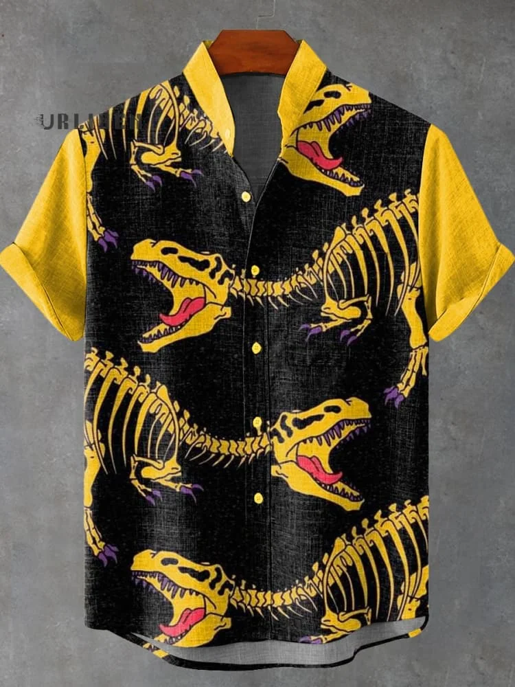 Tyrannosaurus Rex Skeleton Decorative Pattern Casual 100% Cotton Shirt
