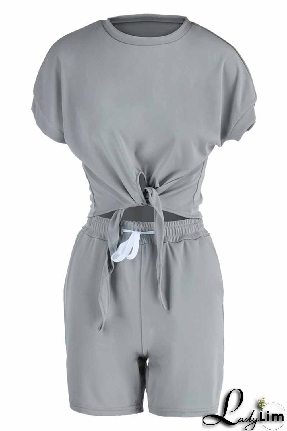 Black Fashion Casual Solid Bandage O Neck Short Sleeve Two Pieces