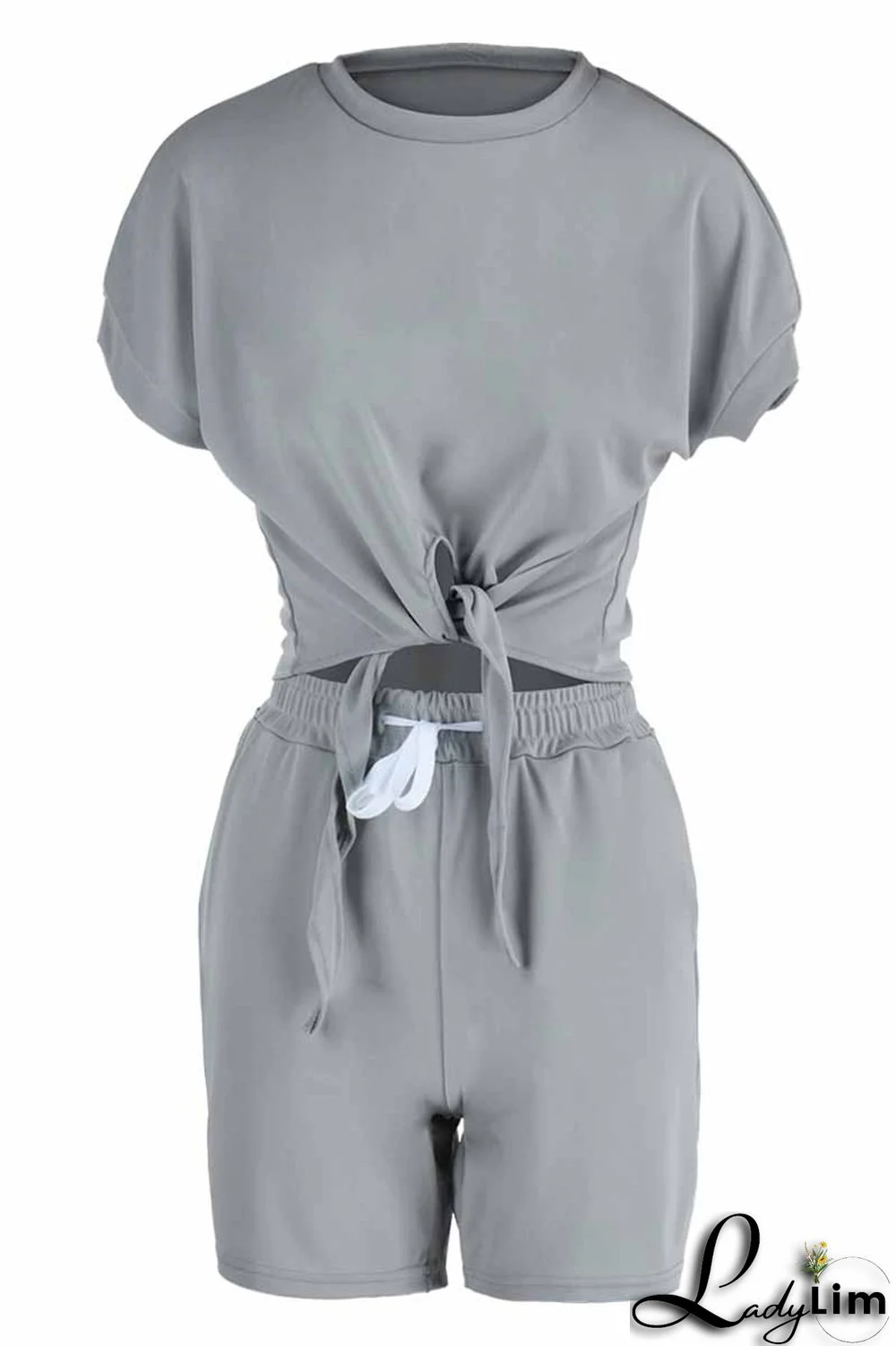 Black Fashion Casual Solid Bandage O Neck Short Sleeve Two Pieces