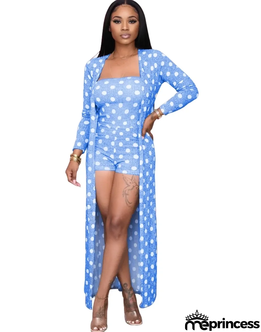 Matchiong Polka Strapless Rompers and Long Cardigans