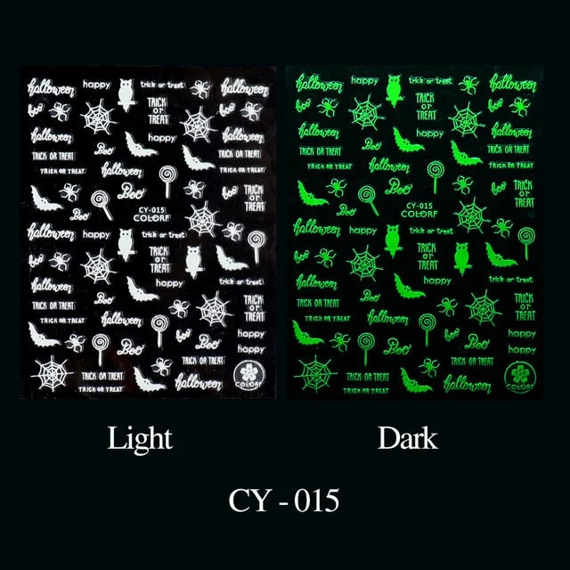 Nail Stickers Back Glue Fluorescent Light Halloween Pumpkin Little Ghost Designs Nail Decal Decoration Tips For Beauty Salons-Nail Inspo