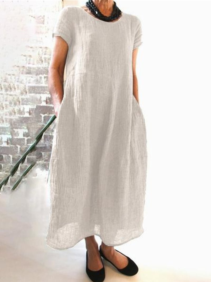 Plus Size Loose Solid Color Crew Neck Casual Dress