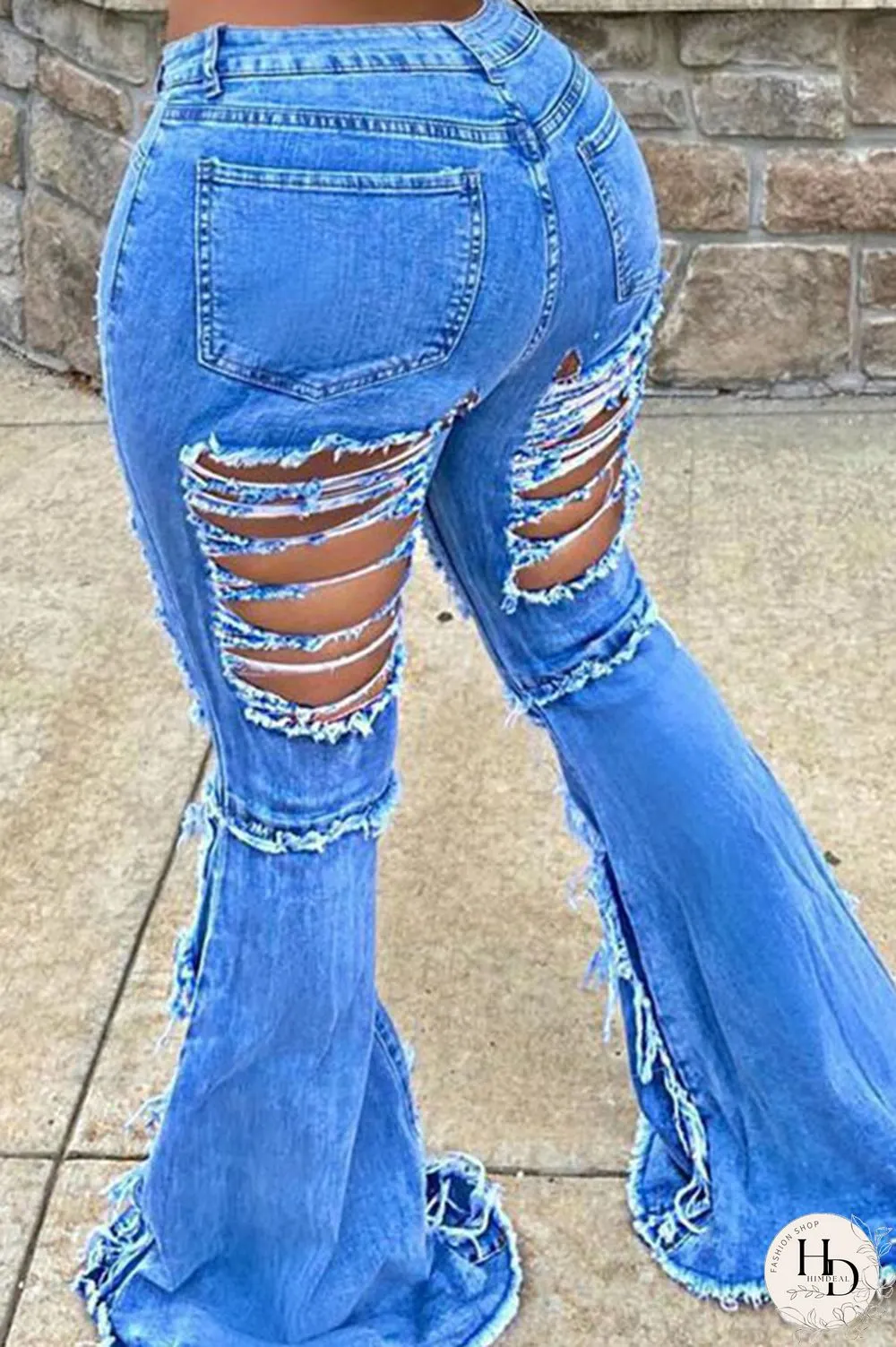 Blue Street Denim Solid Ripped Boot Cut Bottoms
