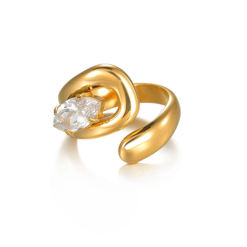 Classic Style Geometric Oval 304 Stainless Steel Zircon 18K Gold Plated Plating Inlay Open Rings