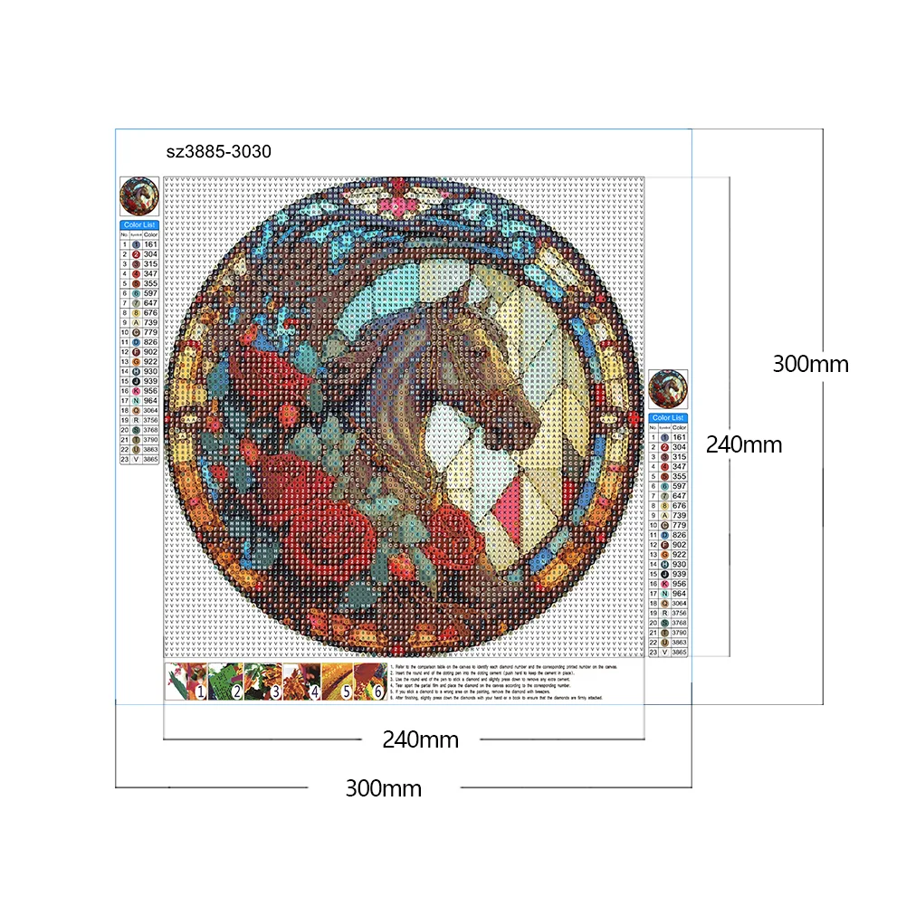 Diamond Painting - Full Round Drill - Stained Glass Rose Horse(30*30cm)