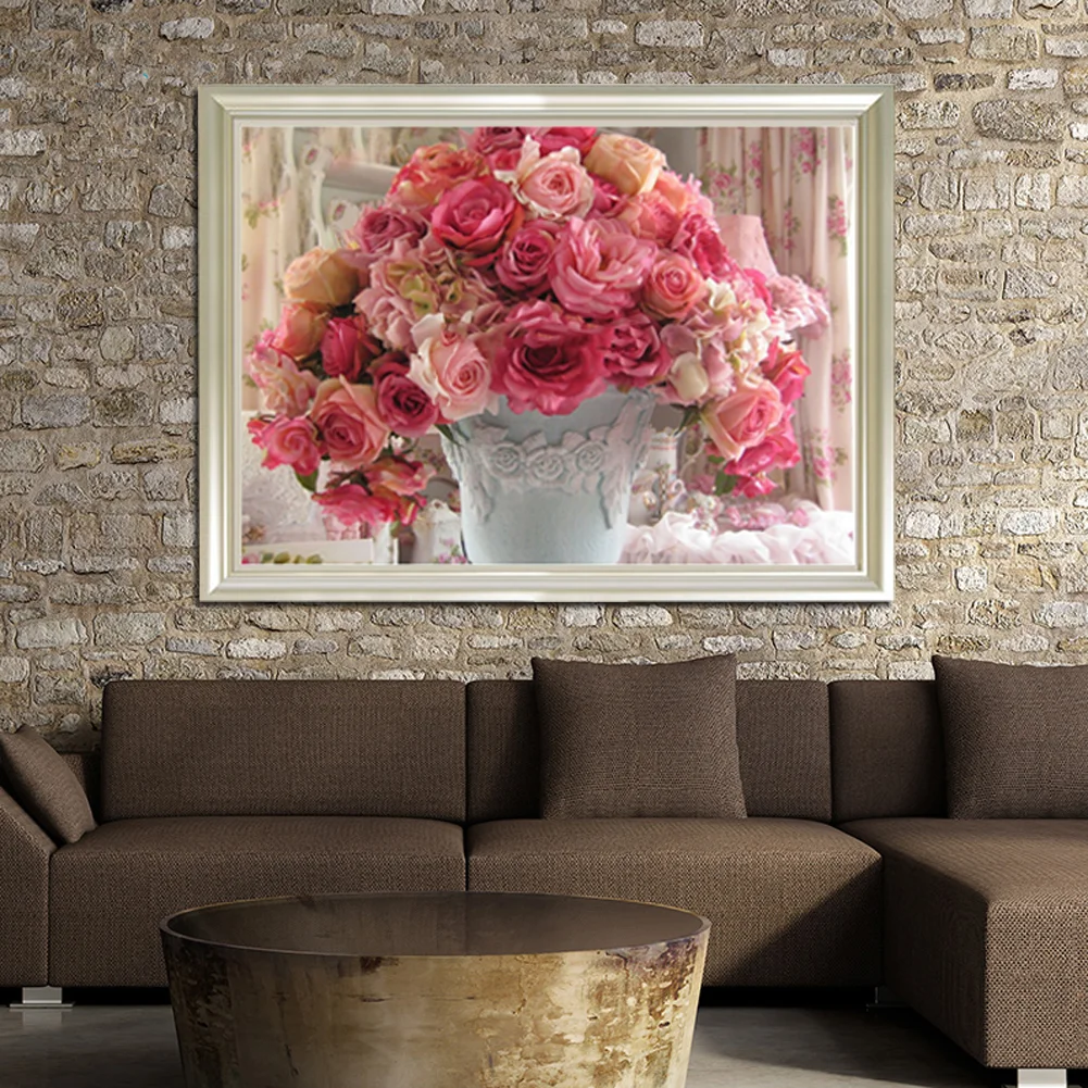 Diamond Painting - Partial Round Drill - Rose Flowerpot(40*30cm)