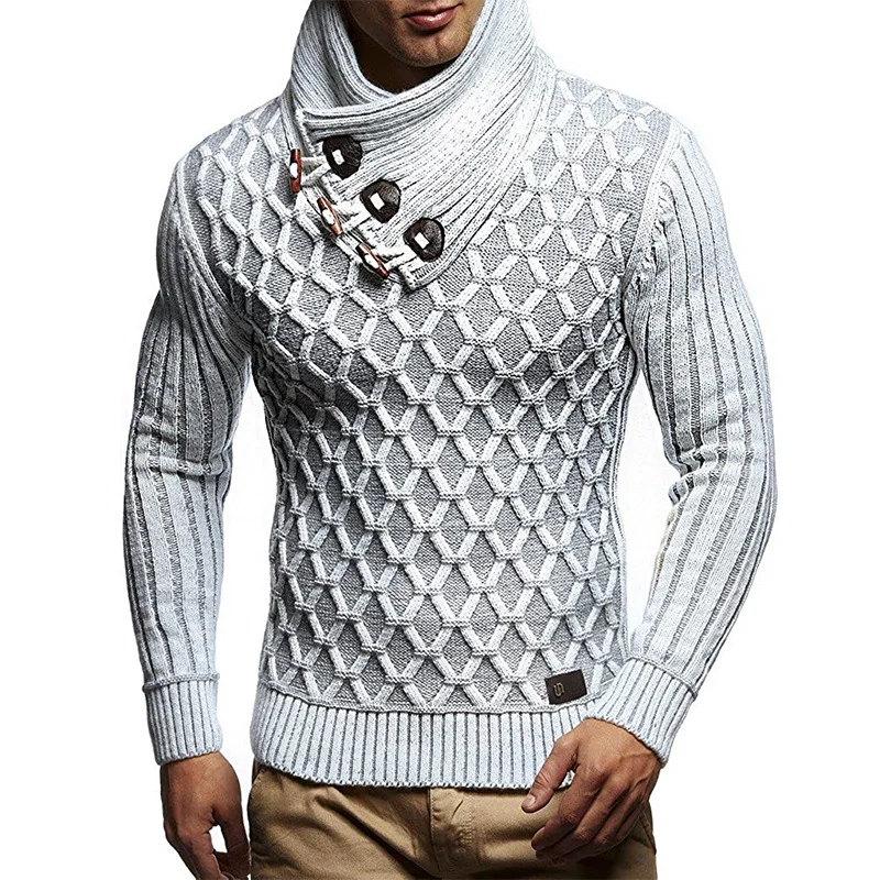 Mongw Mongw Men's Autumn And Winter Wish Explosive Leather Buckle Turtleneck Knit Jumper Sweater Man